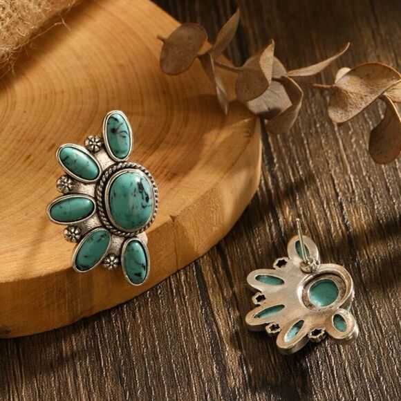 Fake Turquoise western style Decor Stud Earrings - Picture 3 of 12